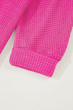 Load image into Gallery viewer, Rose Red Waffle Knit Side Slits Loose Fit V Neck Top - Fashion Queen -  15
