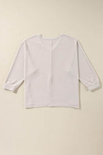 Load image into Gallery viewer, Rose Red Waffle Knit Side Slits Loose Fit V Neck Top - Fashion Queen -  20
