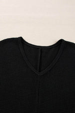Load image into Gallery viewer, Rose Red Waffle Knit Side Slits Loose Fit V Neck Top - Fashion Queen -  29
