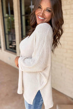 Load image into Gallery viewer, Rose Red Waffle Knit Side Slits Loose Fit V Neck Top - Fashion Queen -  6
