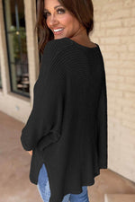 Load image into Gallery viewer, Rose Red Waffle Knit Side Slits Loose Fit V Neck Top - Fashion Queen -  8
