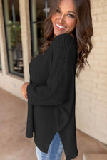 Load image into Gallery viewer, Rose Red Waffle Knit Side Slits Loose Fit V Neck Top - Fashion Queen -  9
