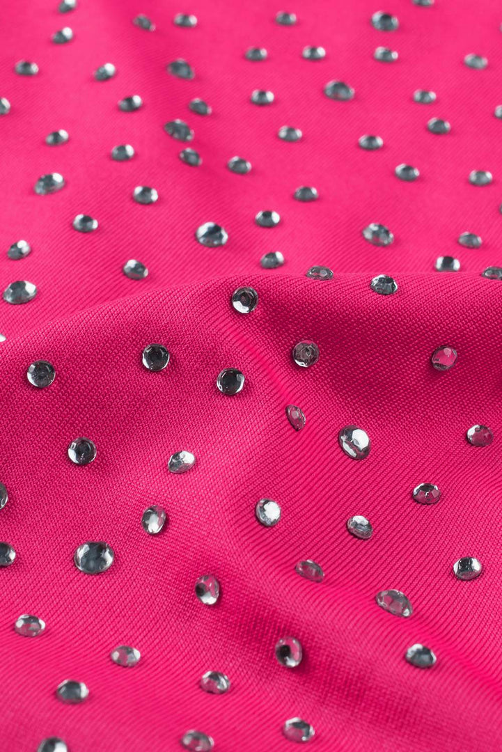 Rose Rhinestone Allover Round Neck Short Sleeve Bodysuit - Fashion Queen -  10