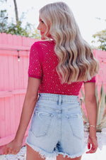 Load image into Gallery viewer, Rose Rhinestone Allover Round Neck Short Sleeve Bodysuit - Fashion Queen -  2
