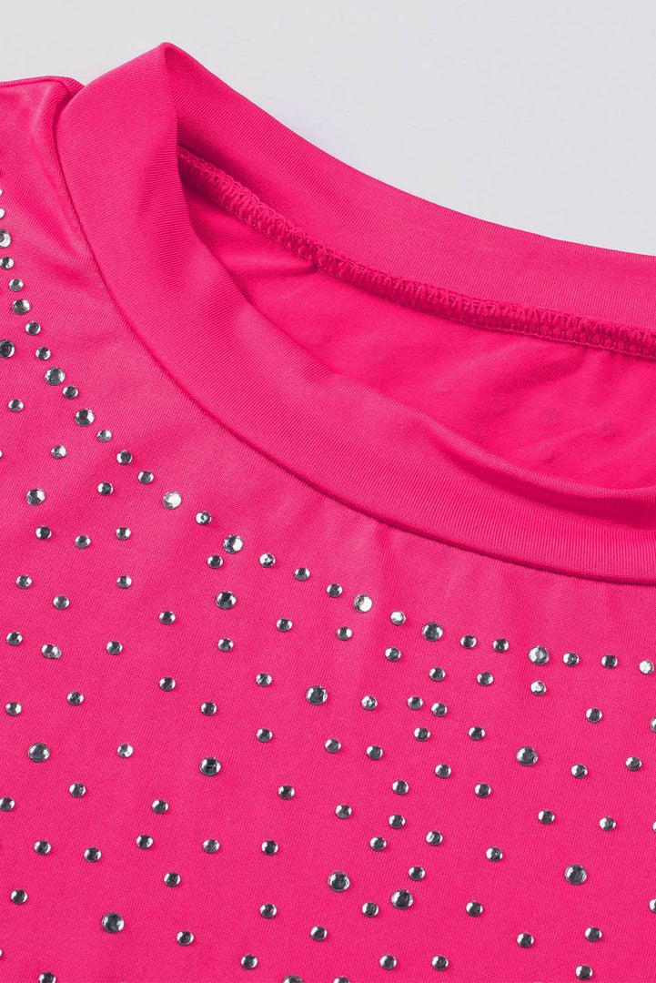 Rose Rhinestone Allover Round Neck Short Sleeve Bodysuit - Fashion Queen -  6