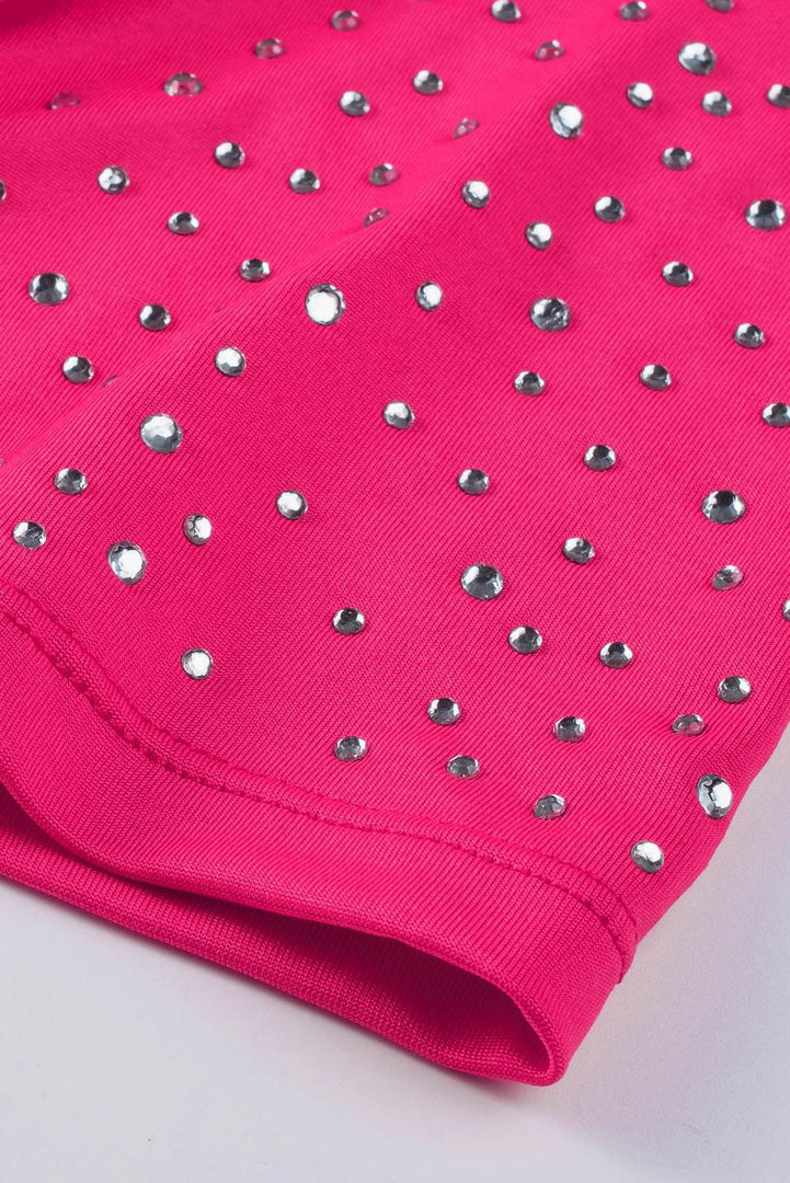 Rose Rhinestone Allover Round Neck Short Sleeve Bodysuit - Fashion Queen -  7