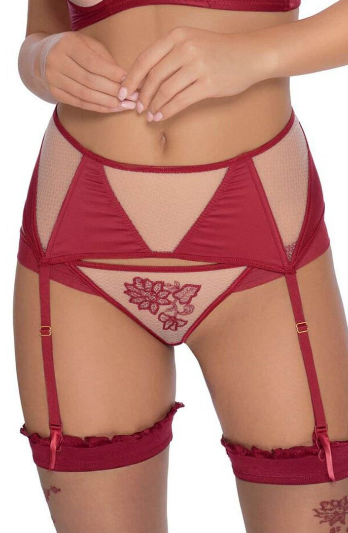 Roza Mehendi Suspender Belt Claret - Fashion Queen -  1