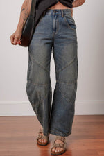 Load image into Gallery viewer, Sail Blue Exposed Stitching Loose Straight High Waist Jeans - Fashion Queen -  1

