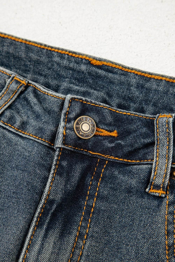 Sail Blue Exposed Stitching Loose Straight High Waist Jeans - Fashion Queen -  11