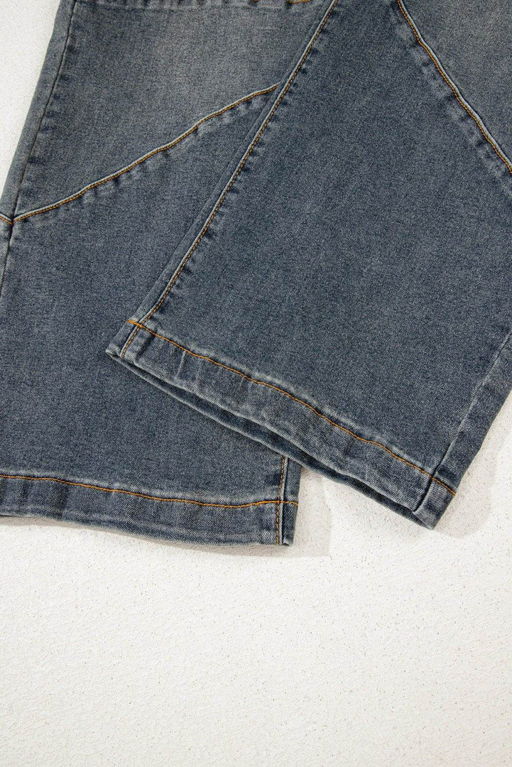 Sail Blue Exposed Stitching Loose Straight High Waist Jeans - Fashion Queen -  12