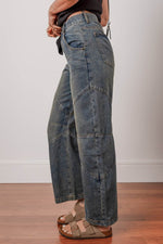 Load image into Gallery viewer, Sail Blue Exposed Stitching Loose Straight High Waist Jeans - Fashion Queen -  2

