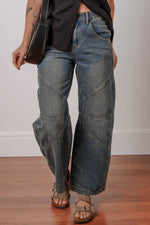 Load image into Gallery viewer, Sail Blue Exposed Stitching Loose Straight High Waist Jeans - Fashion Queen -  3
