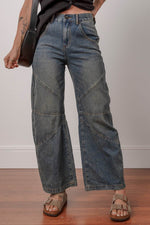 Load image into Gallery viewer, Sail Blue Exposed Stitching Loose Straight High Waist Jeans - Fashion Queen -  5
