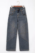Load image into Gallery viewer, Sail Blue Exposed Stitching Loose Straight High Waist Jeans - Fashion Queen -  6
