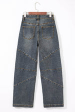 Load image into Gallery viewer, Sail Blue Exposed Stitching Loose Straight High Waist Jeans - Fashion Queen -  7
