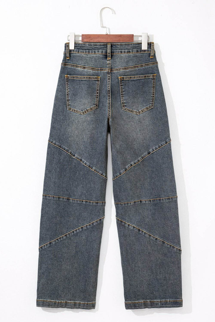 Sail Blue Exposed Stitching Loose Straight High Waist Jeans - Fashion Queen -  7