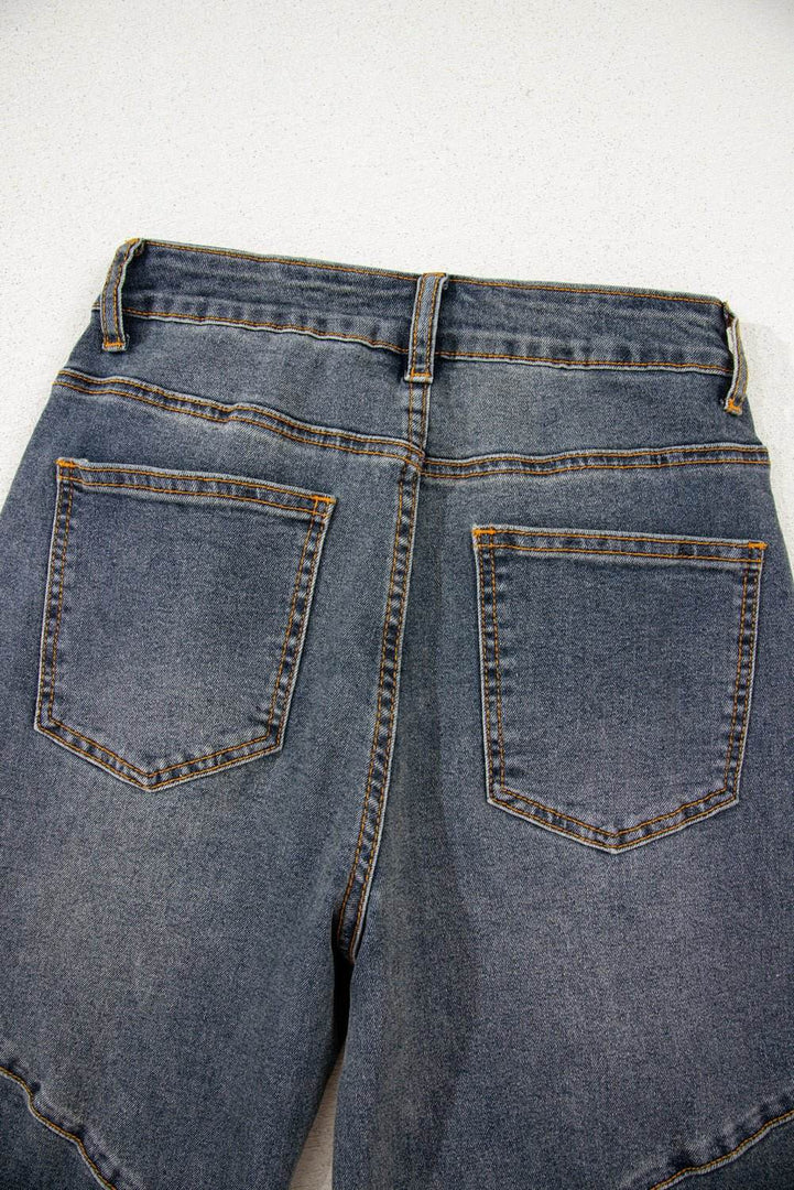 Sail Blue Exposed Stitching Loose Straight High Waist Jeans - Fashion Queen -  9