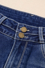 Load image into Gallery viewer, Sail Blue High Rise Dual Button Distressed Raw Hem Flared Jeans - Fashion Queen -  5
