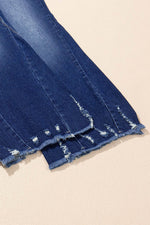 Load image into Gallery viewer, Sail Blue High Rise Dual Button Distressed Raw Hem Flared Jeans - Fashion Queen -  8
