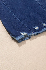 Load image into Gallery viewer, Sail Blue High Rise Dual Button Distressed Raw Hem Flared Jeans - Fashion Queen -  9
