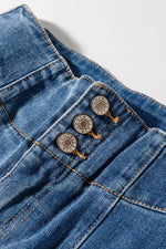 Load image into Gallery viewer, Sail Blue High Waist Button Fly Seamed Raw Hem Flare Jeans - Fashion Queen -  10
