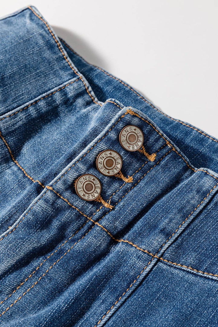Sail Blue High Waist Button Fly Seamed Raw Hem Flare Jeans - Fashion Queen -  10