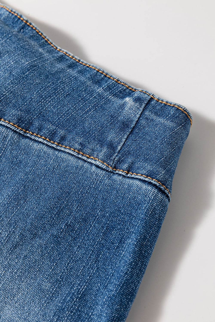 Sail Blue High Waist Button Fly Seamed Raw Hem Flare Jeans - Fashion Queen -  11