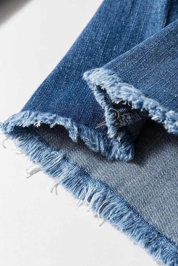 Sail Blue High Waist Button Fly Seamed Raw Hem Flare Jeans - Fashion Queen -  12