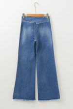 Load image into Gallery viewer, Sail Blue High Waist Button Fly Seamed Raw Hem Flare Jeans - Fashion Queen -  8
