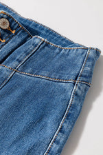 Load image into Gallery viewer, Sail Blue High Waist Button Fly Seamed Raw Hem Flare Jeans - Fashion Queen -  9
