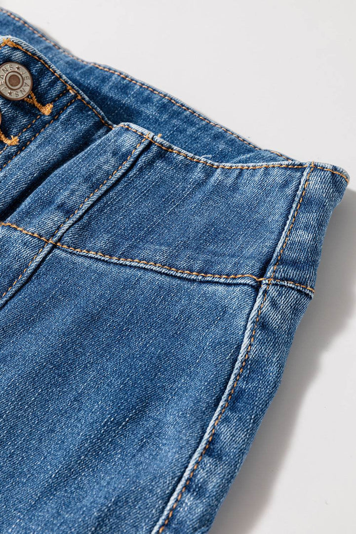 Sail Blue High Waist Button Fly Seamed Raw Hem Flare Jeans - Fashion Queen -  9