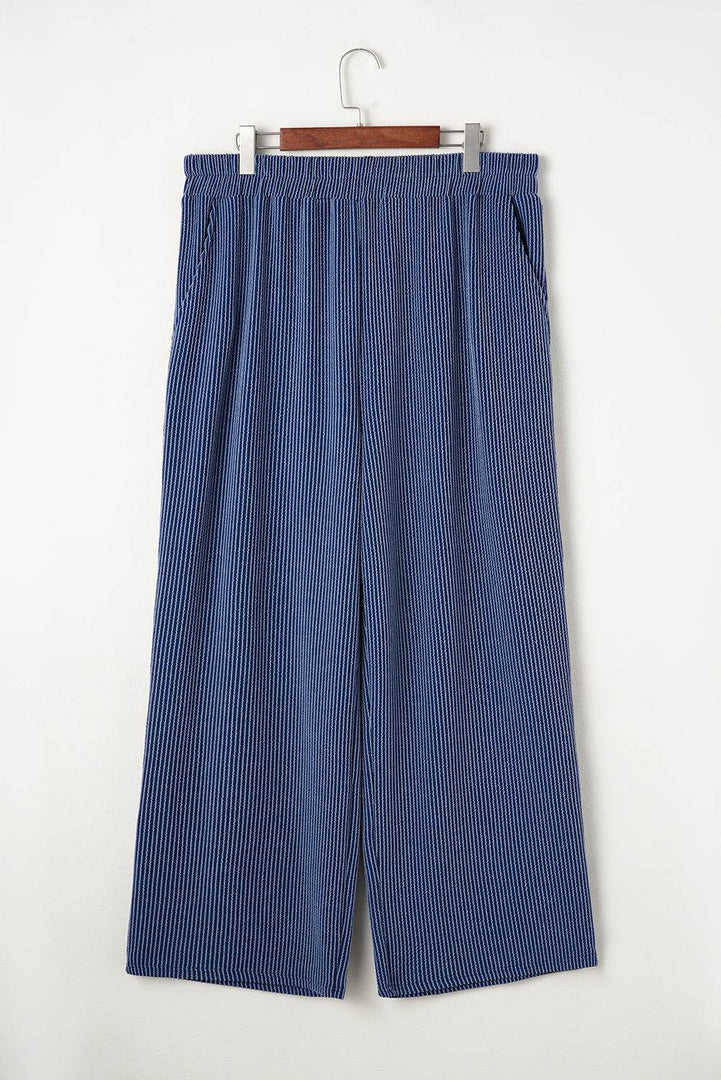 Sail Blue Ribbed V Neck Tee and Pants Plus Size Set - Fashion Queen -  15