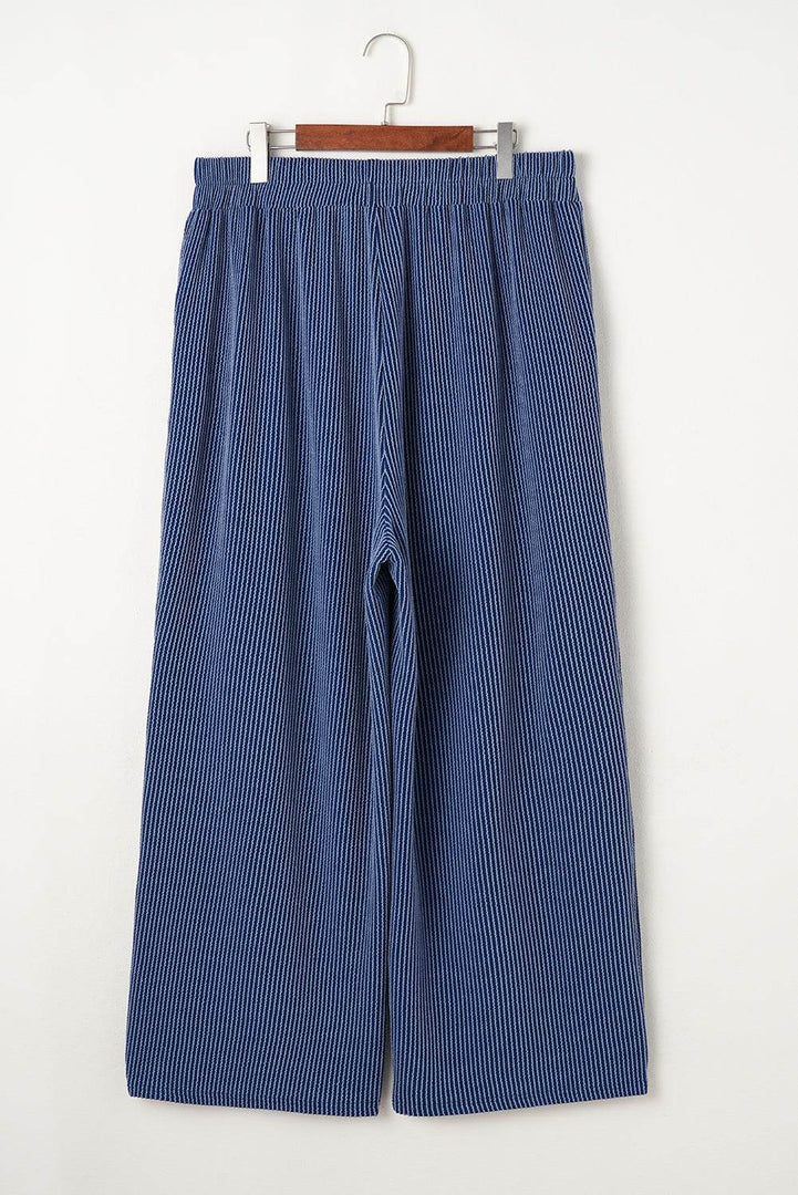 Sail Blue Ribbed V Neck Tee and Pants Plus Size Set - Fashion Queen -  16