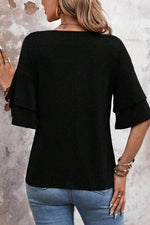 Load image into Gallery viewer, Sail Blue Solid Colour V-Neck Double Layer Sleeve Loose T-Shirt - Fashion Queen -  11
