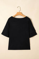 Load image into Gallery viewer, Sail Blue Solid Colour V-Neck Double Layer Sleeve Loose T-Shirt - Fashion Queen -  14
