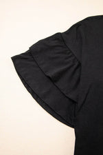 Load image into Gallery viewer, Sail Blue Solid Colour V-Neck Double Layer Sleeve Loose T-Shirt - Fashion Queen -  18
