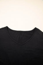 Load image into Gallery viewer, Sail Blue Solid Colour V-Neck Double Layer Sleeve Loose T-Shirt - Fashion Queen -  19
