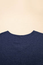 Load image into Gallery viewer, Sail Blue Solid Colour V-Neck Double Layer Sleeve Loose T-Shirt - Fashion Queen -  21
