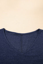 Load image into Gallery viewer, Sail Blue Solid Colour V-Neck Double Layer Sleeve Loose T-Shirt - Fashion Queen -  23
