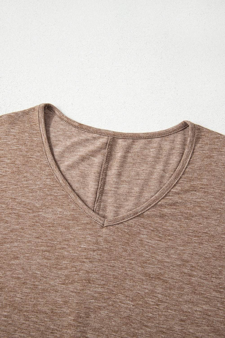 Sail Blue Solid Colour V-Neck Double Layer Sleeve Loose T-Shirt - Fashion Queen -  28
