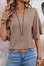 Load image into Gallery viewer, Sail Blue Solid Colour V-Neck Double Layer Sleeve Loose T-Shirt - Fashion Queen -  9
