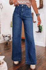 Load image into Gallery viewer, Sail Blue Wide Leg Pocketed High Waist Jeans - Fashion Queen -  1
