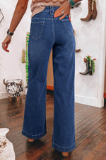 Load image into Gallery viewer, Sail Blue Wide Leg Pocketed High Waist Jeans - Fashion Queen -  2
