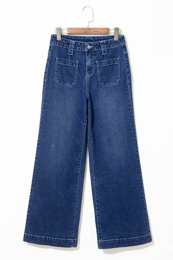 Sail Blue Wide Leg Pocketed High Waist Jeans - Fashion Queen -  4