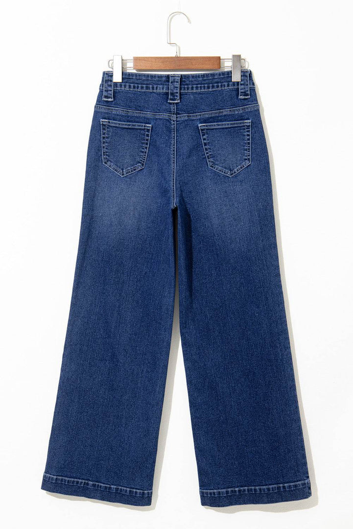 Sail Blue Wide Leg Pocketed High Waist Jeans - Fashion Queen -  5