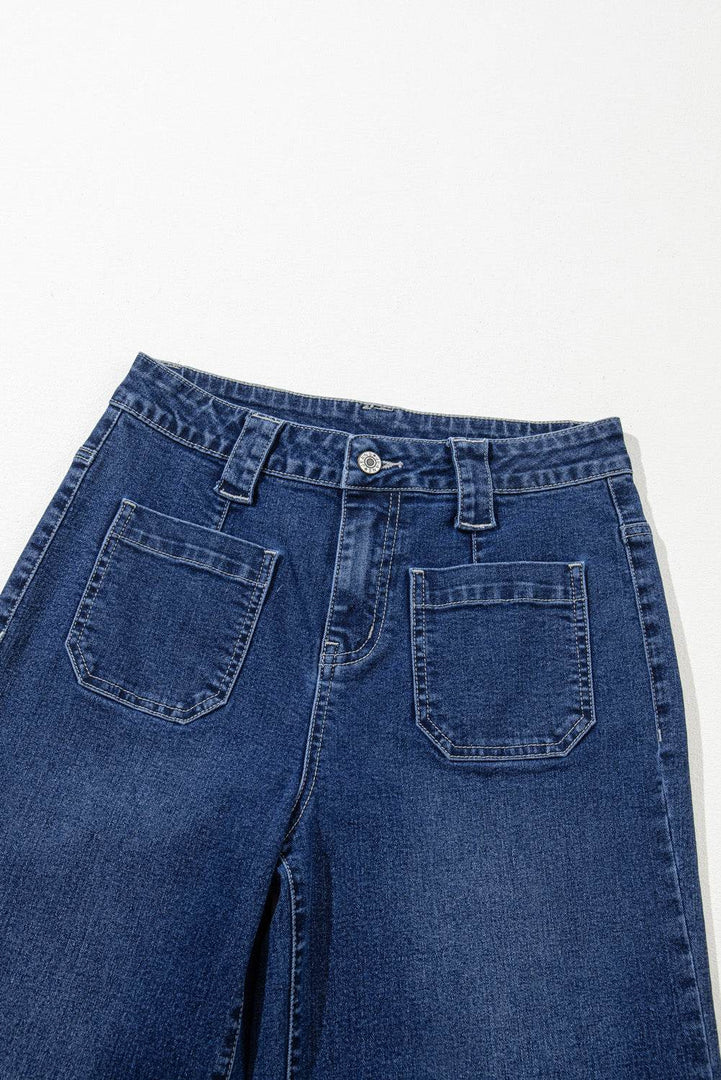 Sail Blue Wide Leg Pocketed High Waist Jeans - Fashion Queen -  6