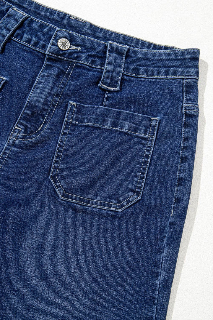 Sail Blue Wide Leg Pocketed High Waist Jeans - Fashion Queen -  9
