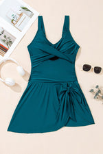 Load image into Gallery viewer, Sea Green Adjustable Straps Cutout Ruched Knot Slit One Piece Swim Dress - Fashion Queen -  11
