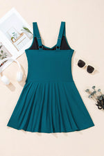 Load image into Gallery viewer, Sea Green Adjustable Straps Cutout Ruched Knot Slit One Piece Swim Dress - Fashion Queen -  12
