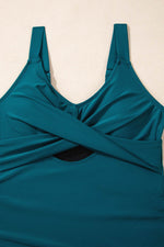 Load image into Gallery viewer, Sea Green Adjustable Straps Cutout Ruched Knot Slit One Piece Swim Dress - Fashion Queen -  13
